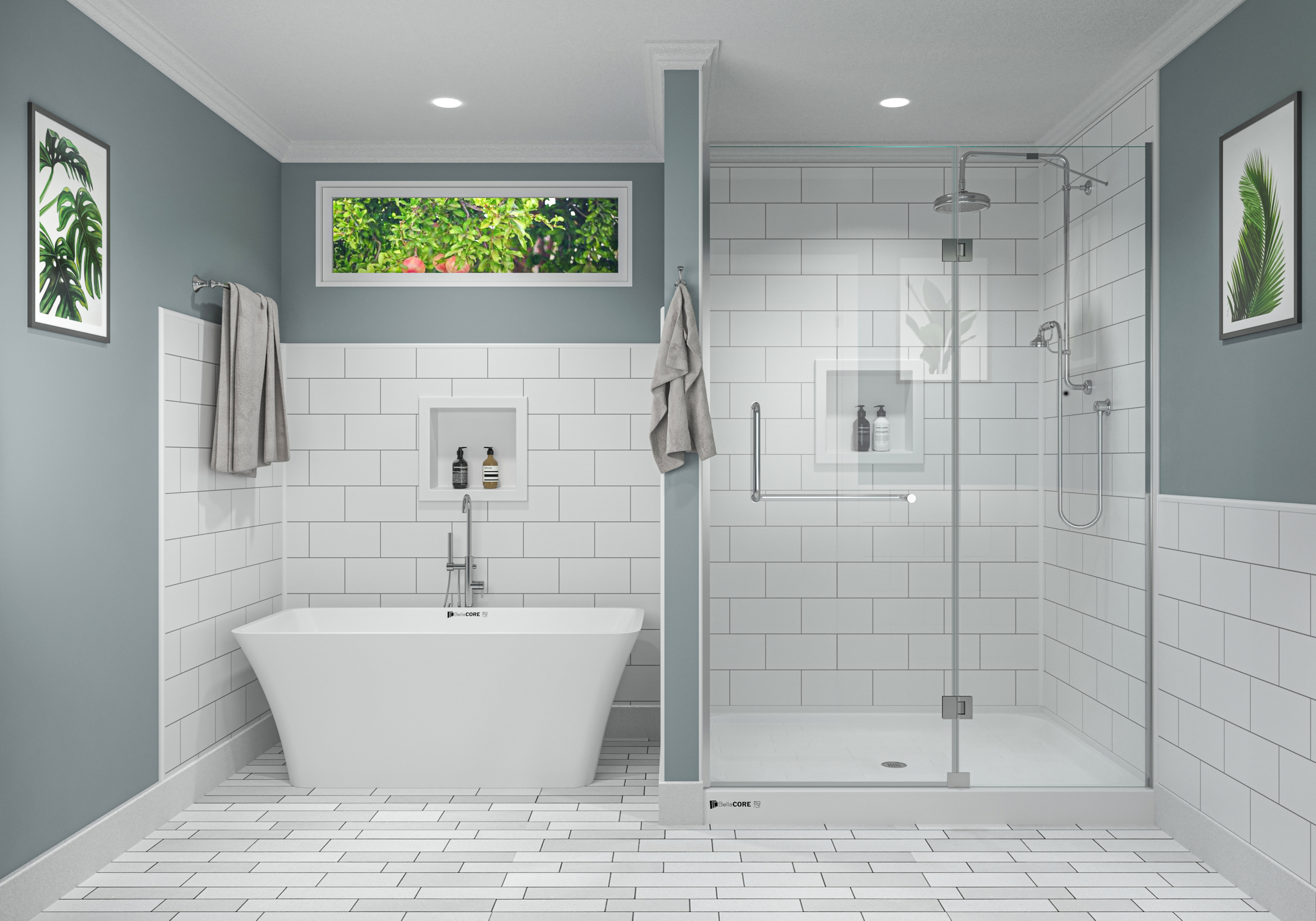 Bella CORE Poly Subway Tile 6 x 12" Tub and Shower Surround 2 Wall up to 48D x 48W x 96H | Wayfair